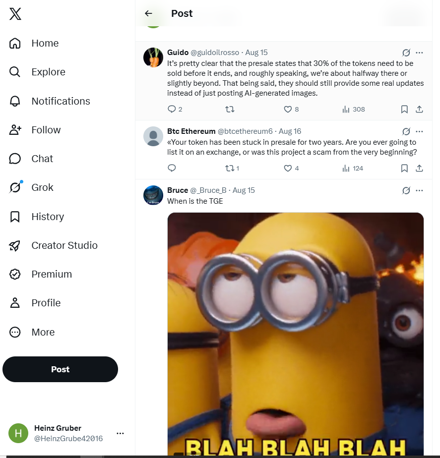 Public replies under an official Pepeto X post, archived around 15 August 2026